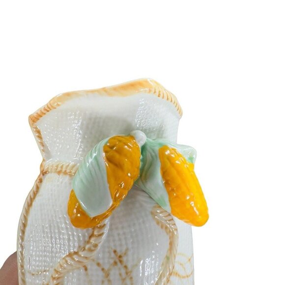 Whimsical Ceramic Paperback Sack Shaped Vase With Yellow Corn On Top Porcelain - Picture 7 of 13